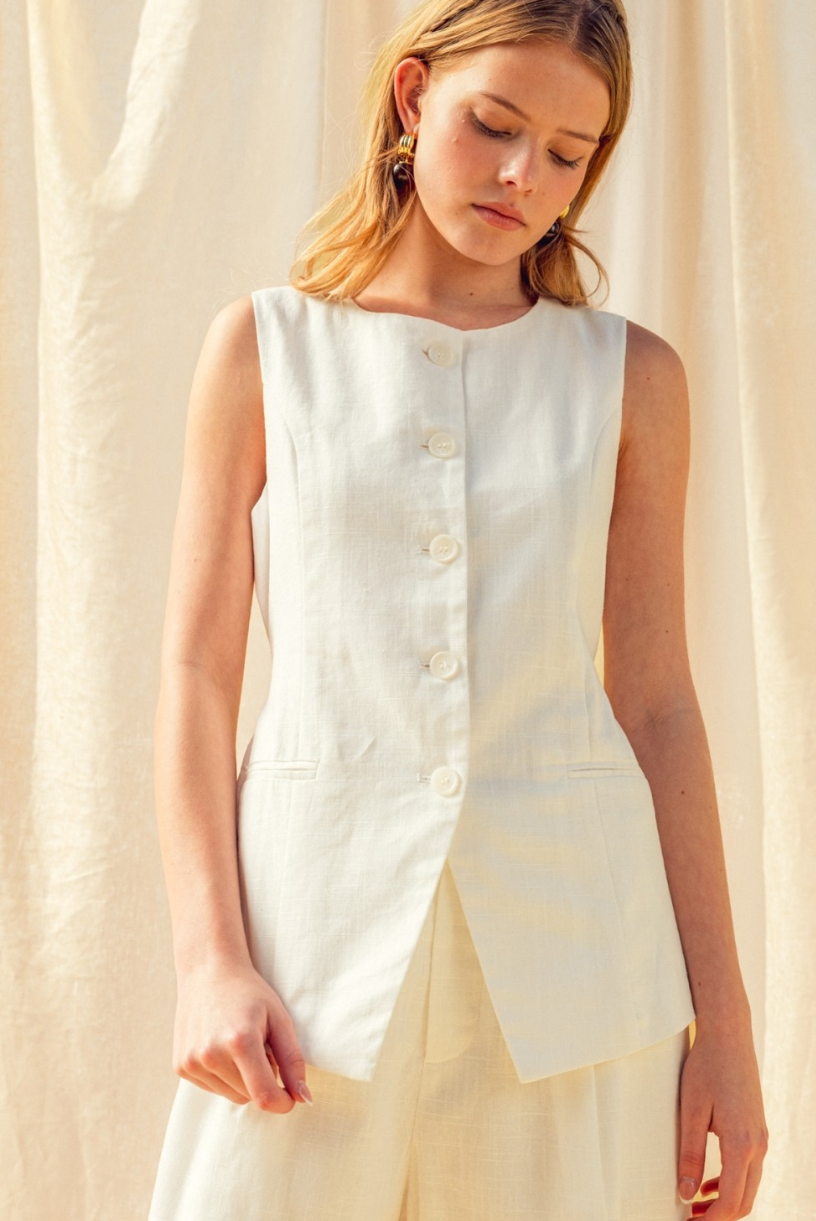 Lacie Linen Vest | White