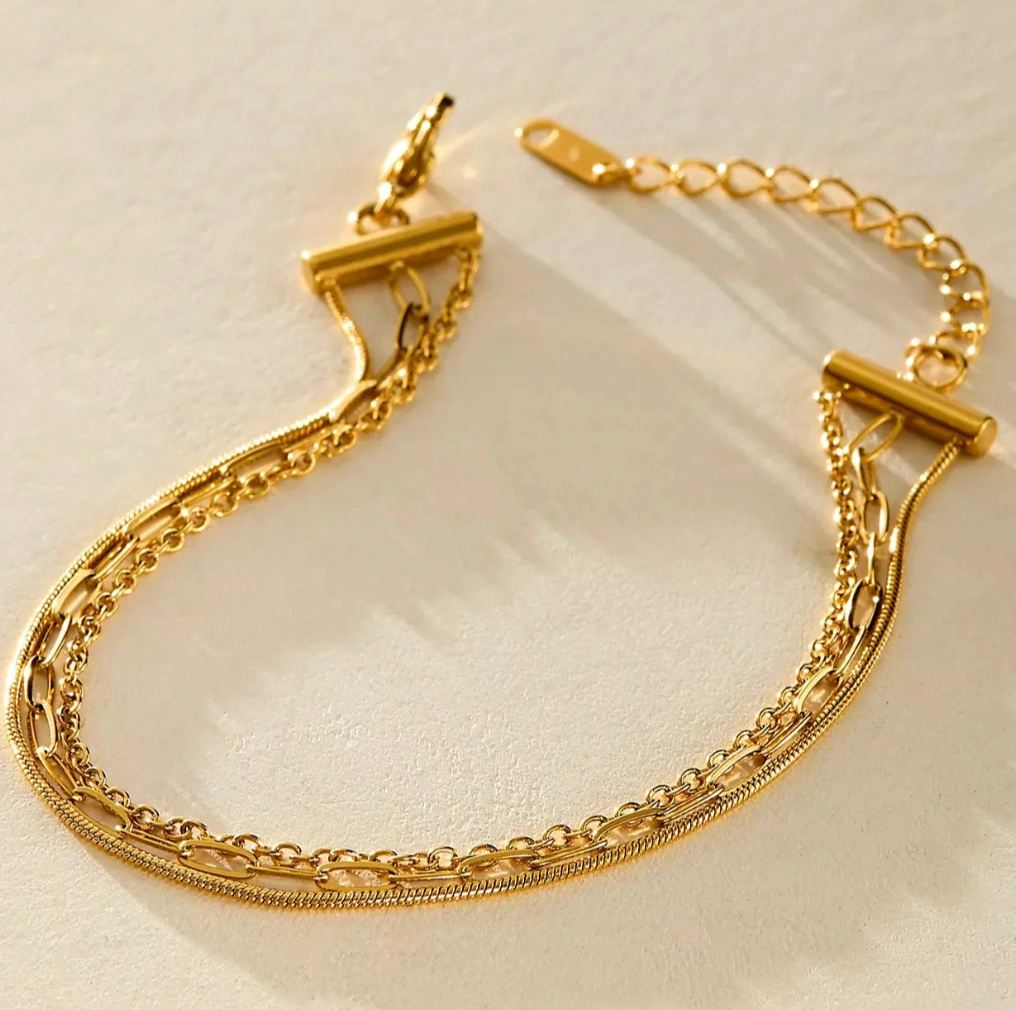 Waterproof Gold Dainty Triple Layered Anklet