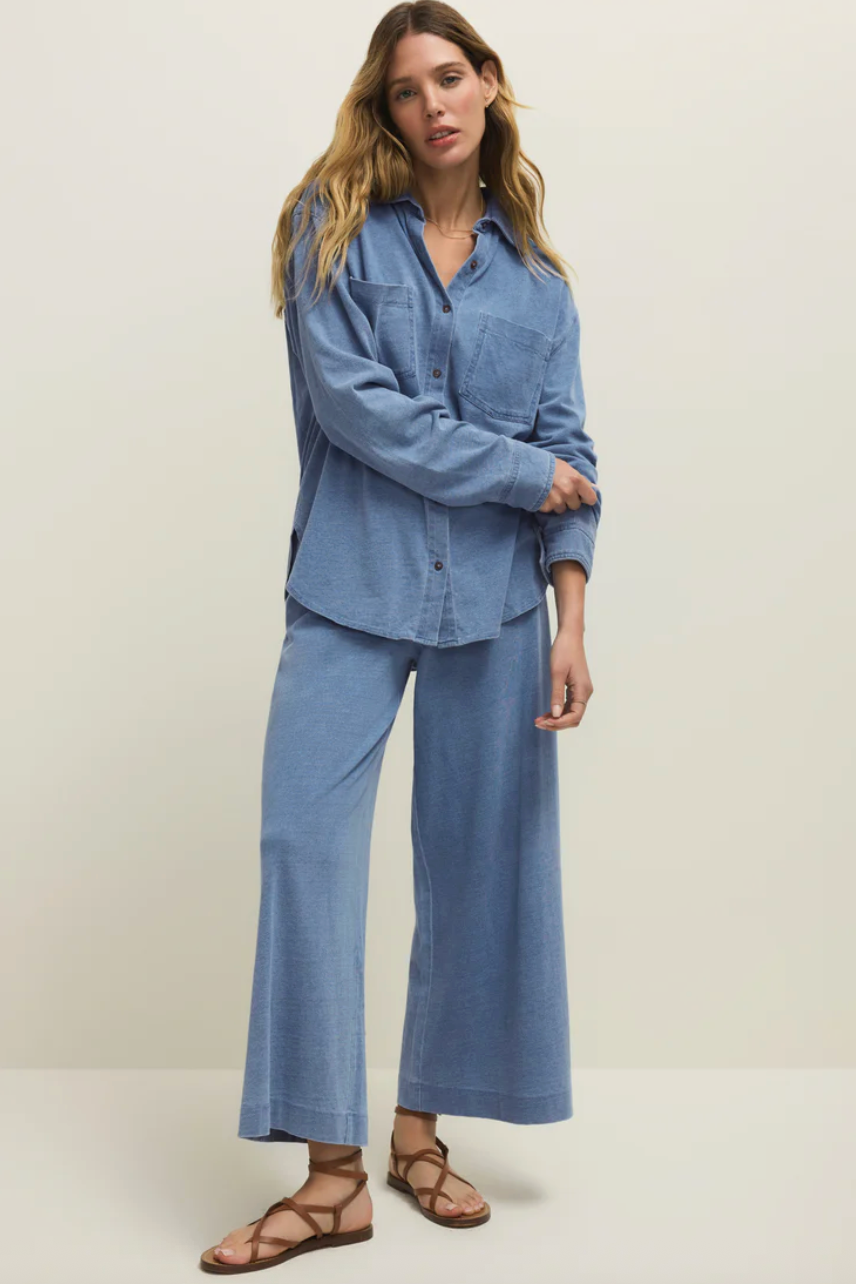 Reese Jersey Denim Button Up | Santorini Indigo