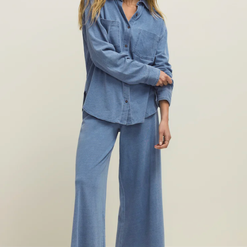 Reese Jersey Denim Button Up | Santorini Indigo
