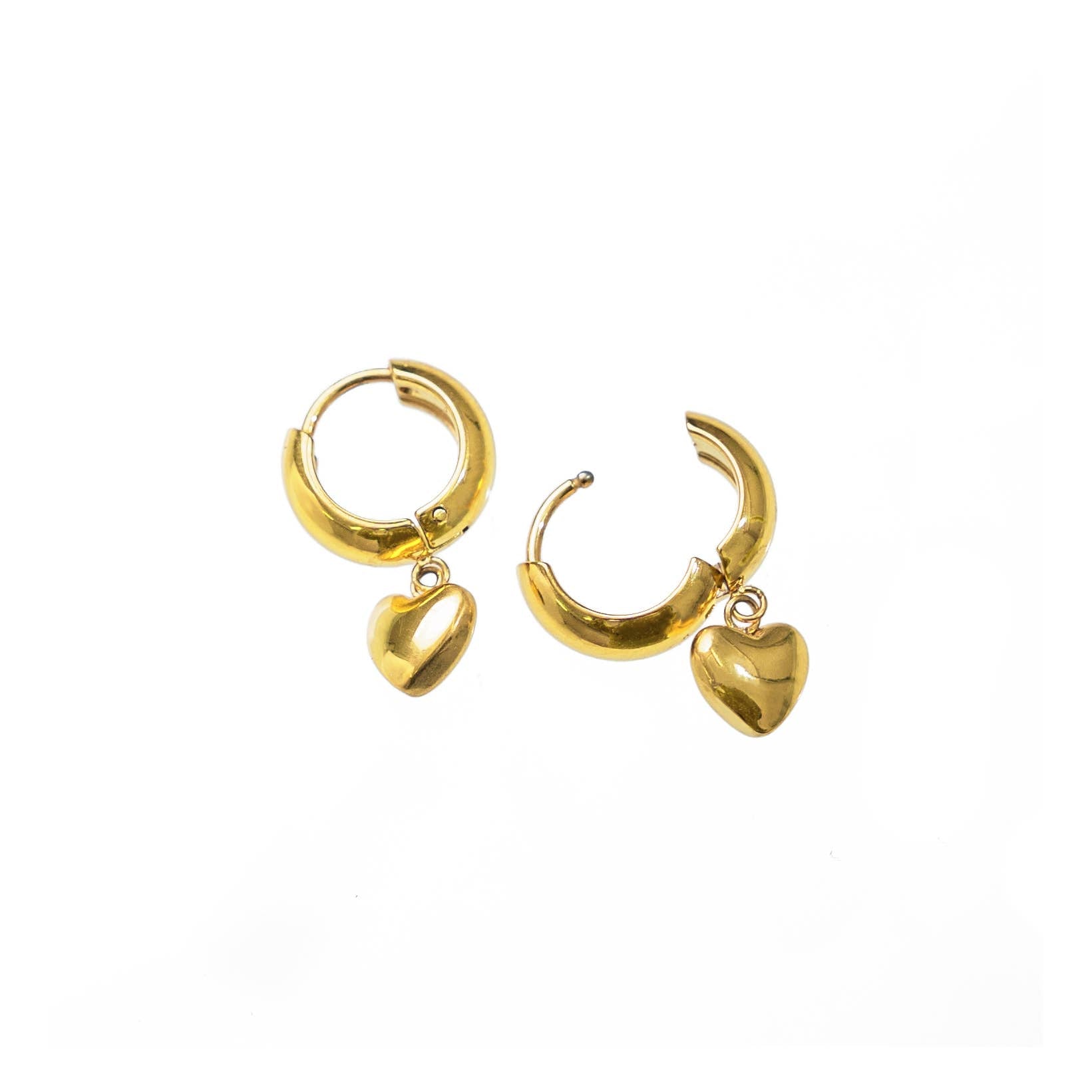 24K Gold Plated Earrings | Heart Drop Studs