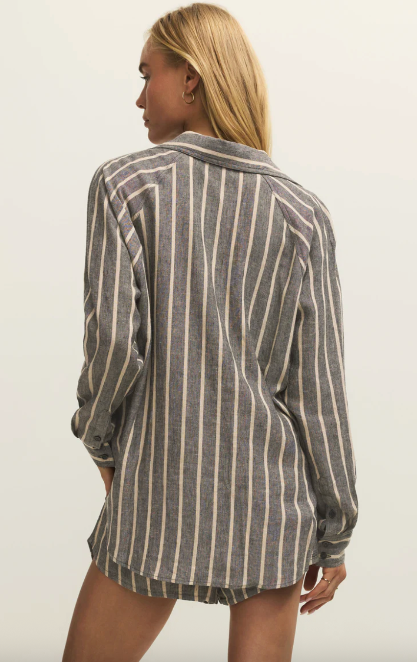 Perfect Linen Striped Top | Black
