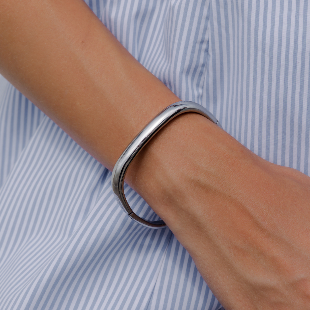 Waterproof Silver Square Cuff Bangle: Silver