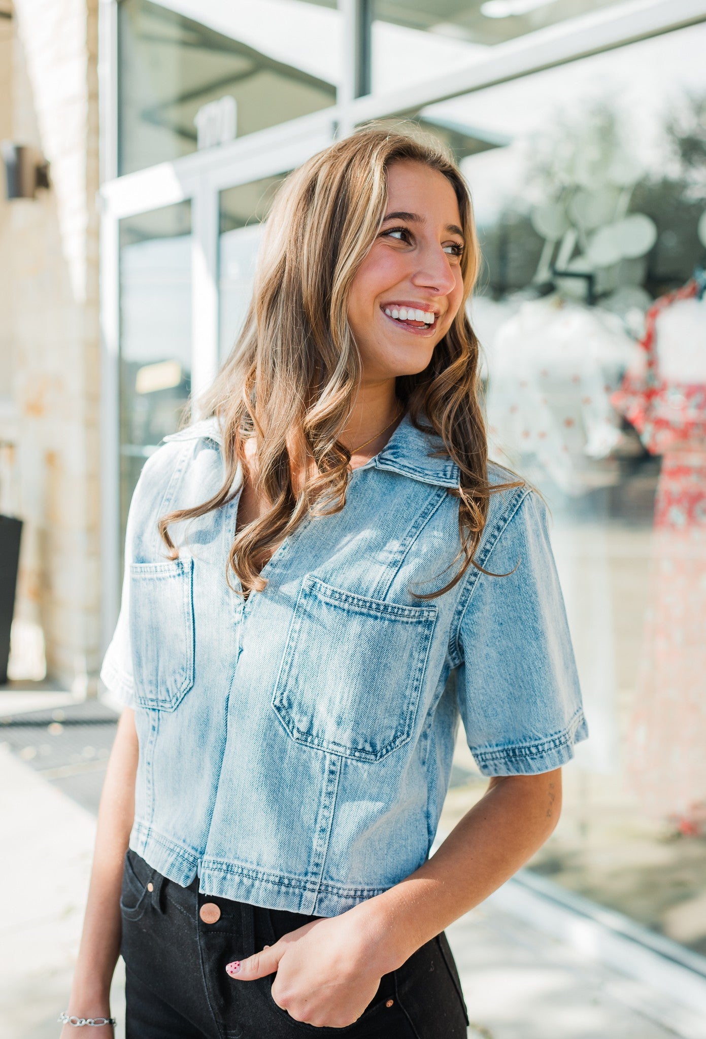 Aspen Denim Top | Acid Light