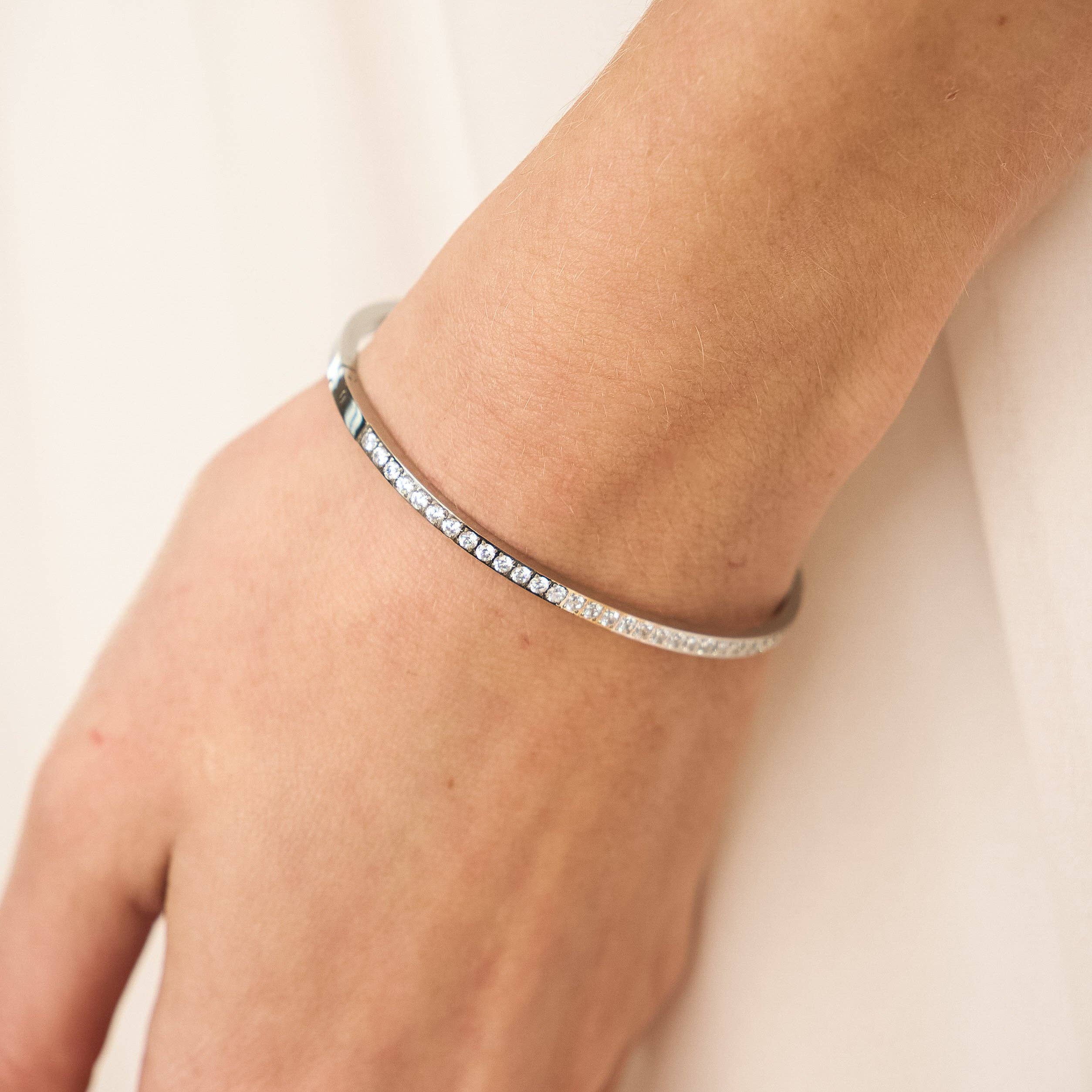 Silver Lined Diamond Bangle