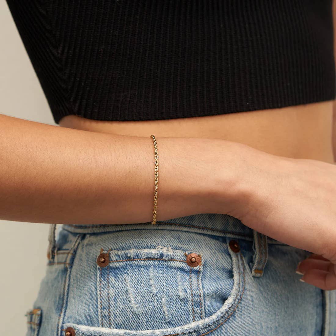 Gold Staple Rope Chain Bracelet
