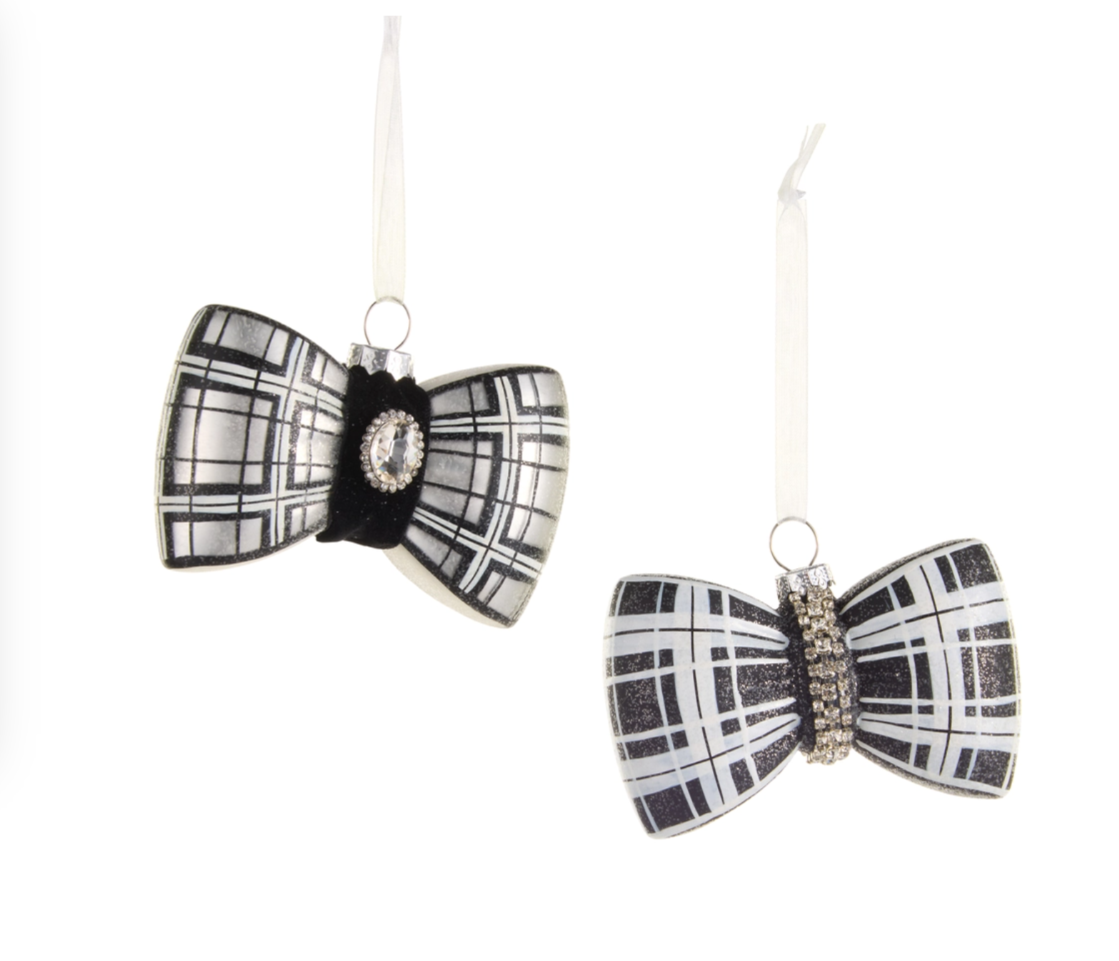 Black + White Plaid Bowtie Ornament