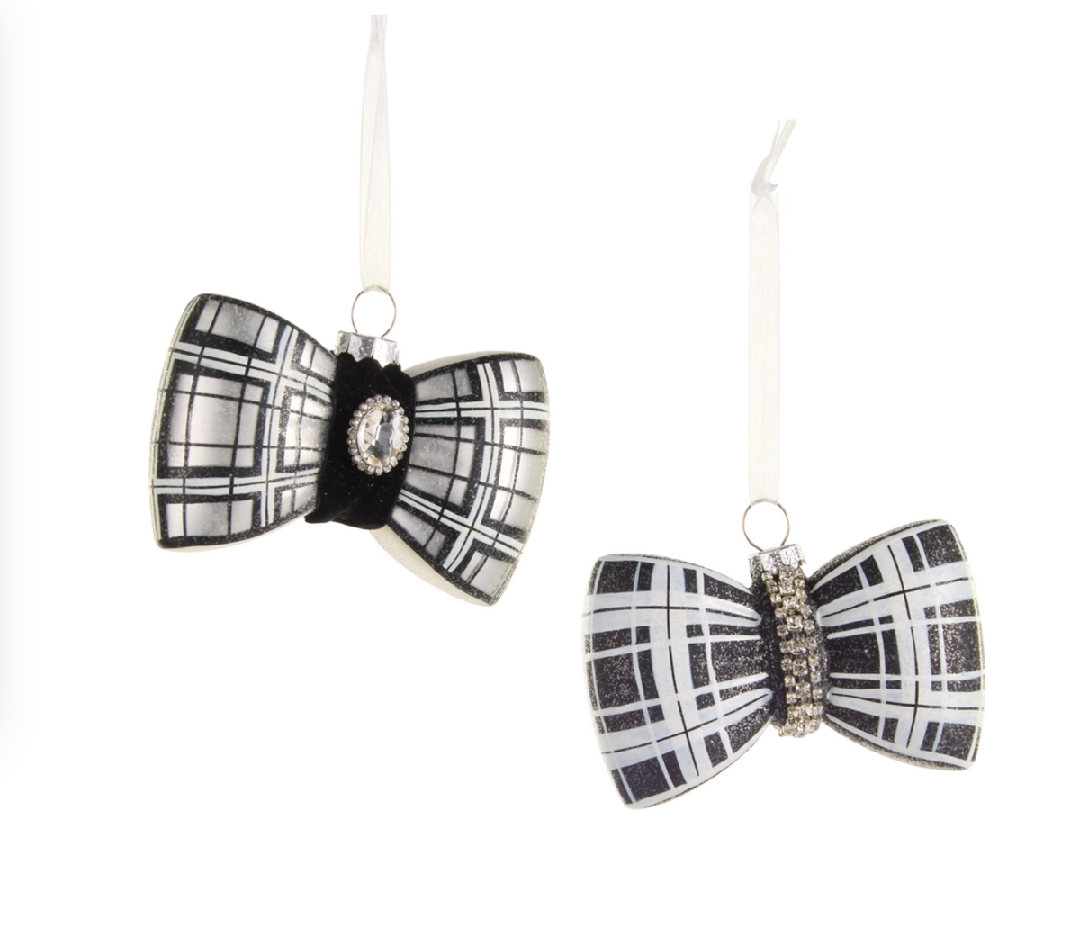 Black + White Plaid Bowtie Ornament