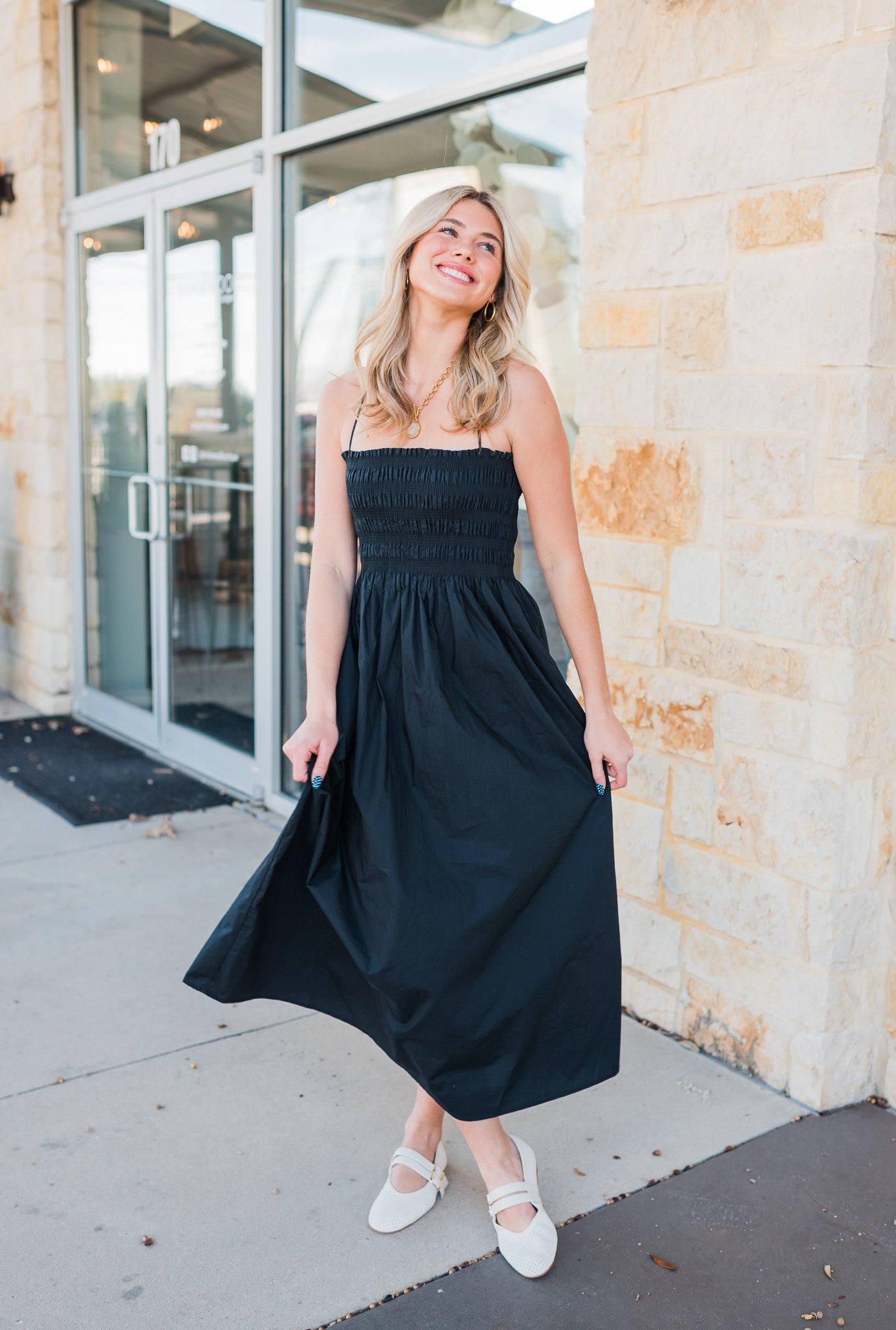 Cornelia Poplin Midi Dress | Black