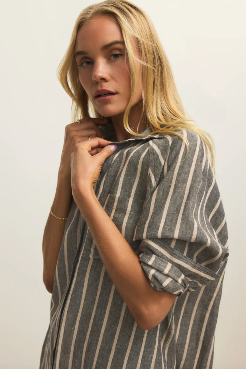 Perfect Linen Striped Top | Black