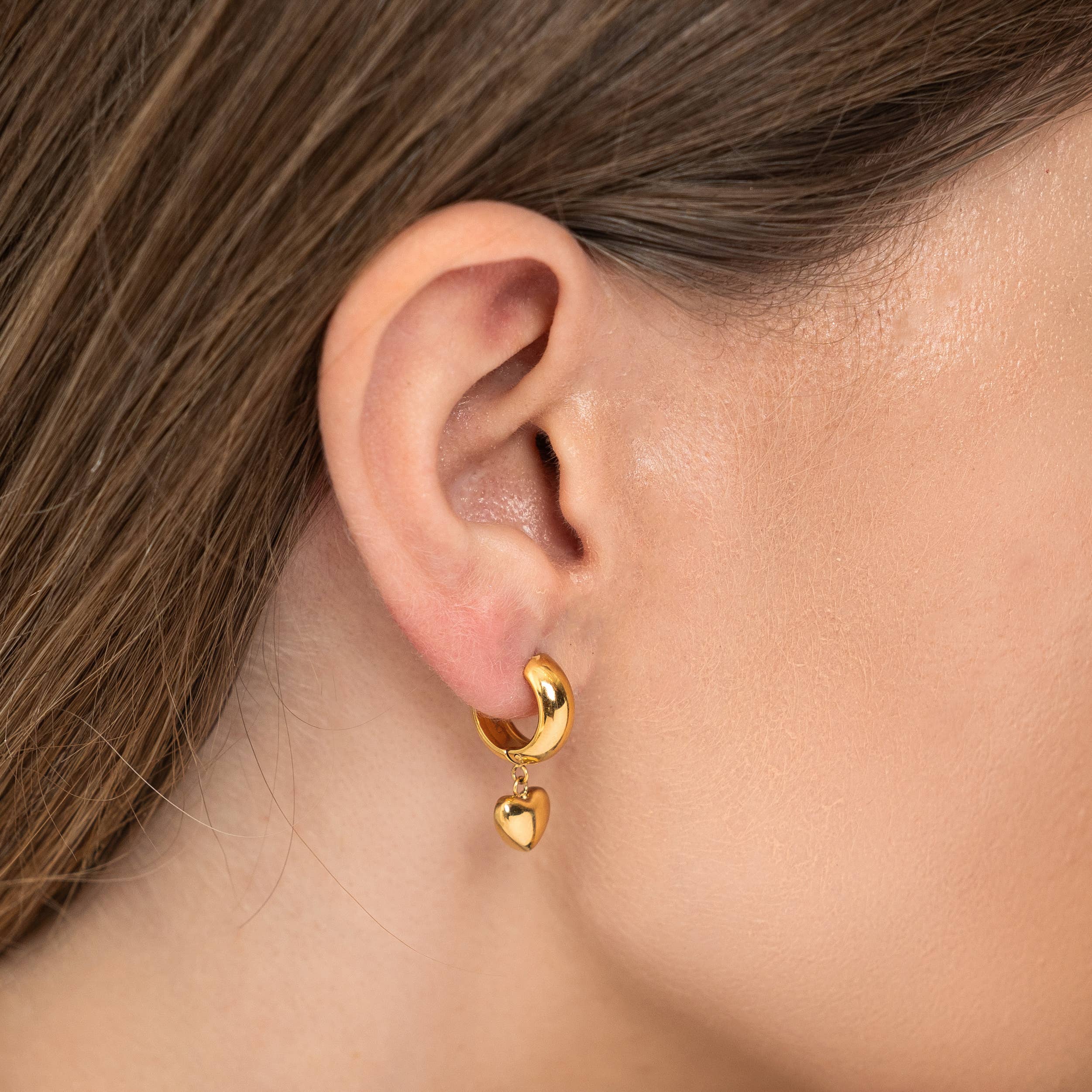 Waterproof Gold Heart Hoop Earrings