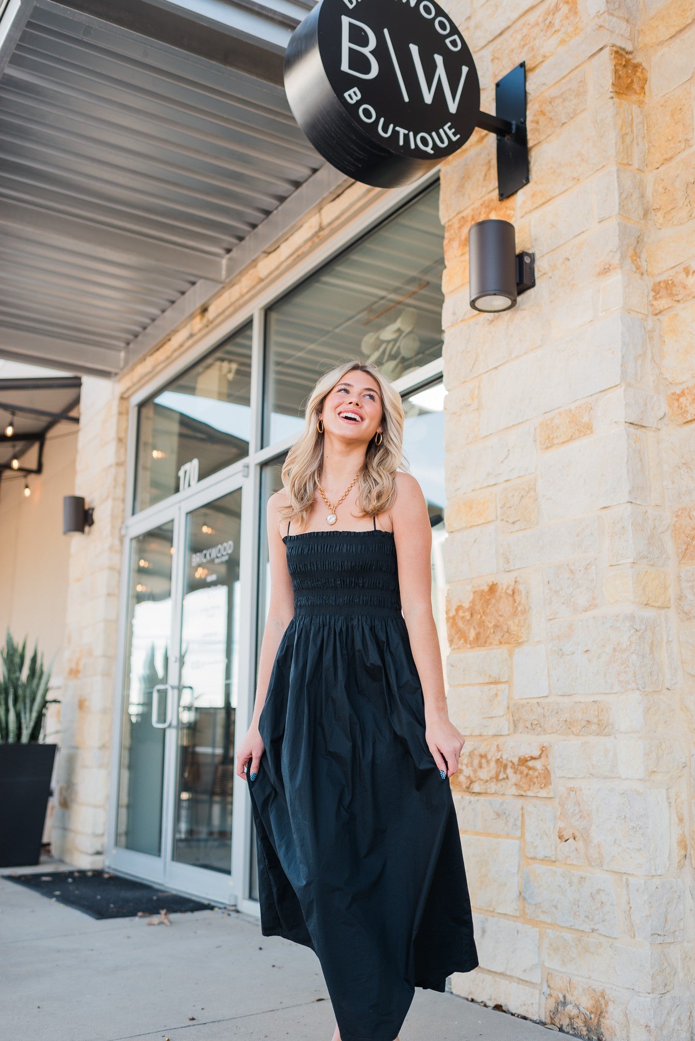 Cornelia Poplin Midi Dress | Black