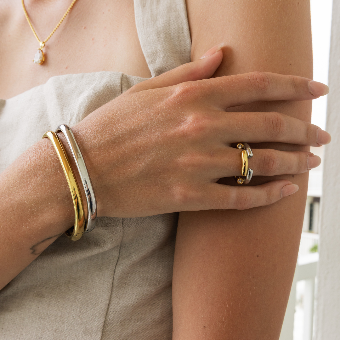 Waterproof Silver Square Cuff Bangle: Silver