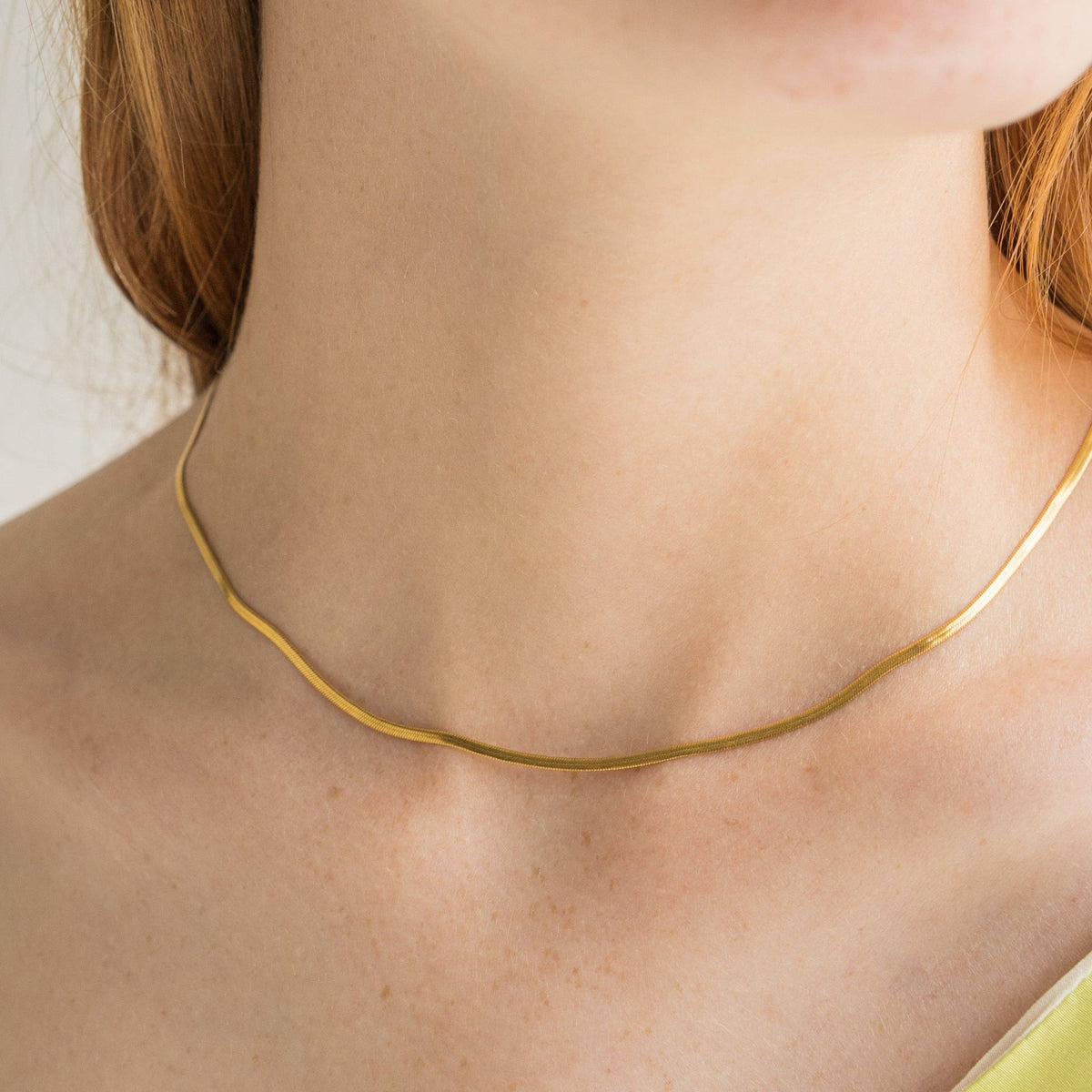 Waterproof Gold Micro Herringbone Necklace: Yellow Gold