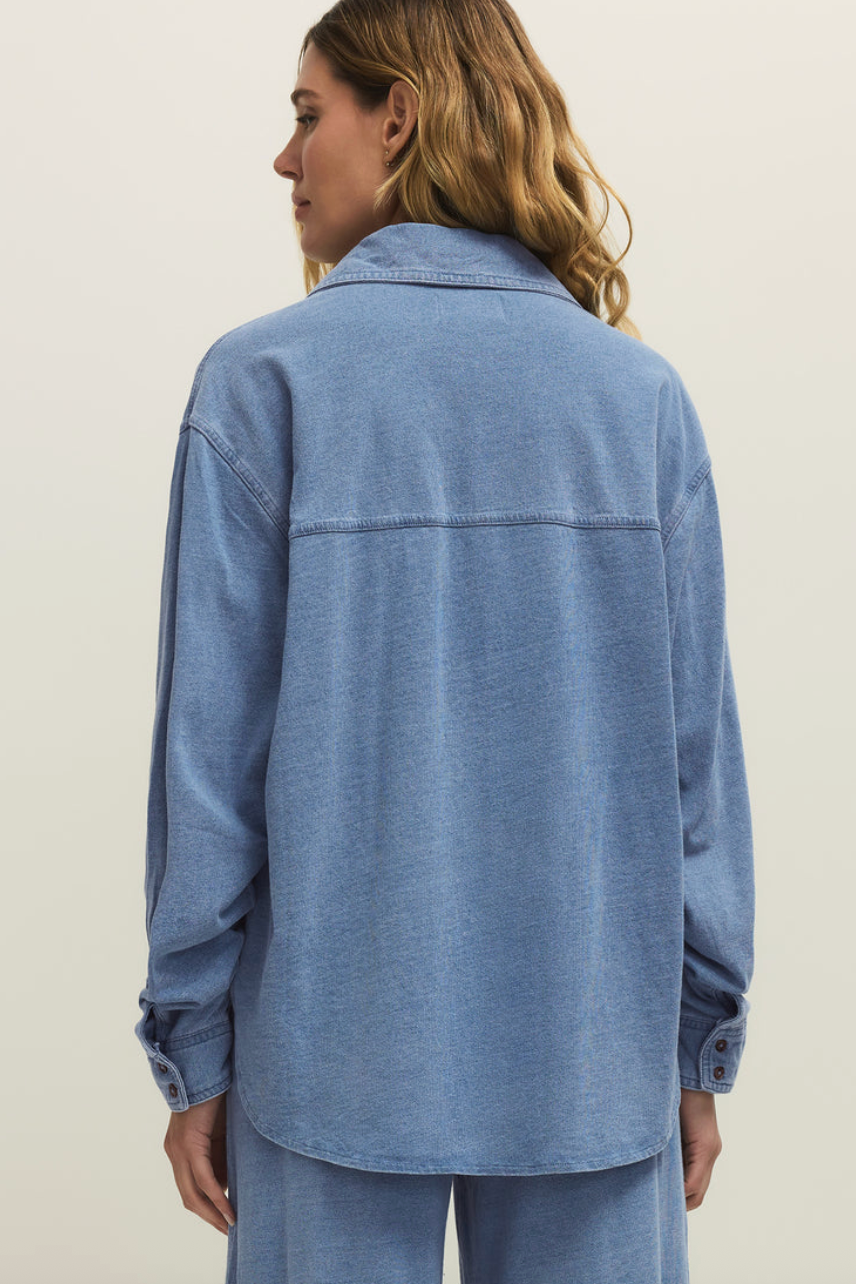 Reese Jersey Denim Button Up | Santorini Indigo