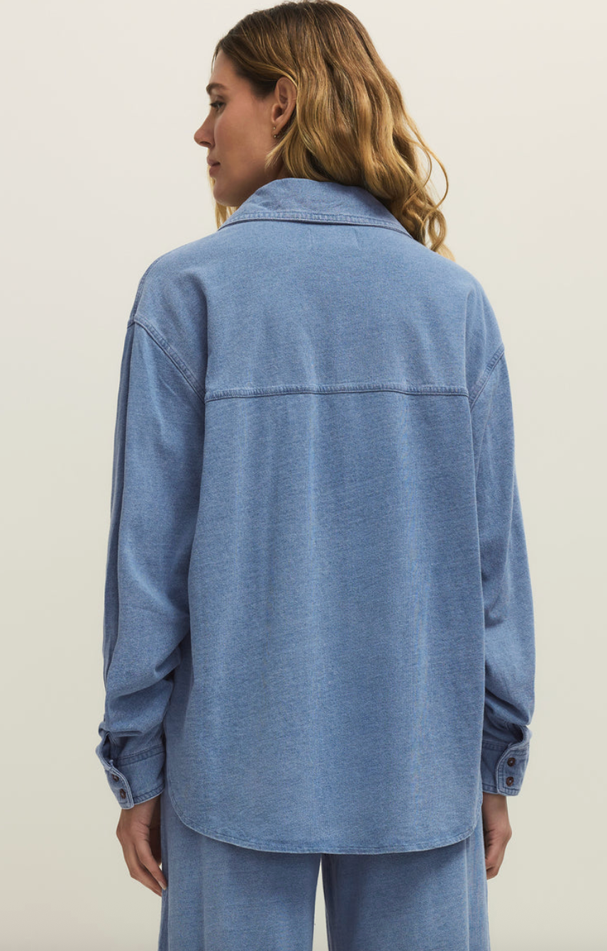 Reese Jersey Denim Button Up | Santorini Indigo