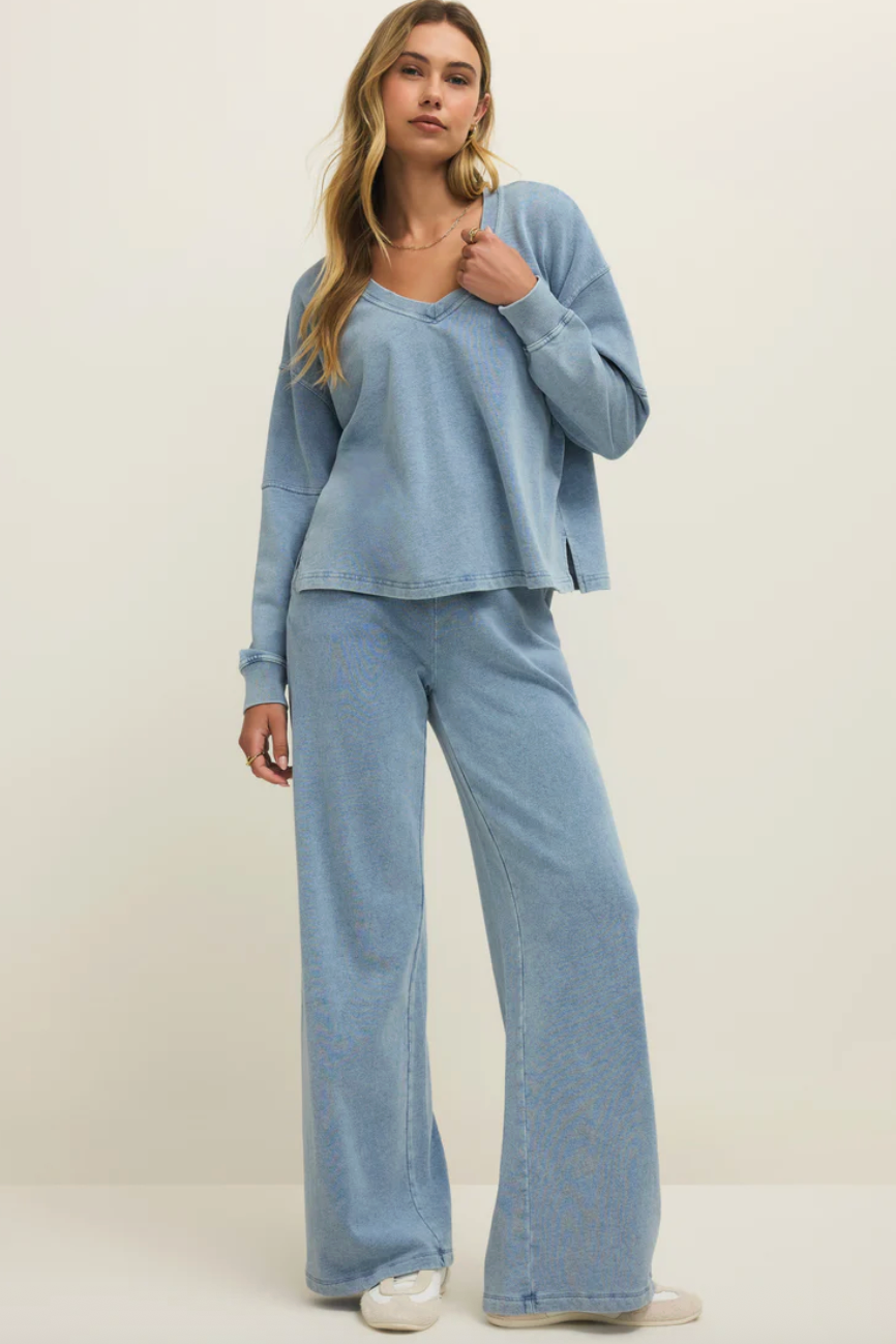 Delphine Knit Denim Sweatshirt | Ocean Air Indigo