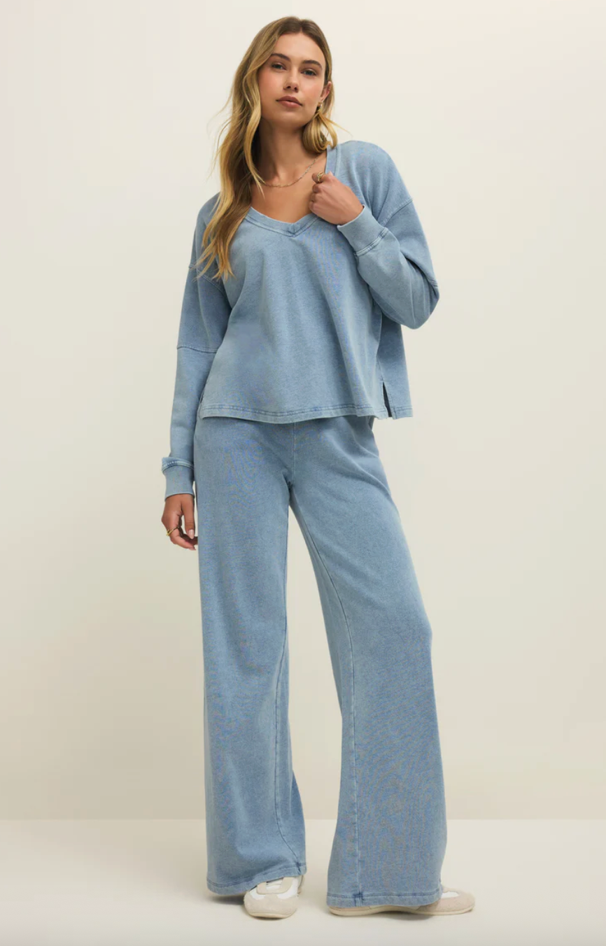Delphine Knit Denim Sweatshirt | Ocean Air Indigo