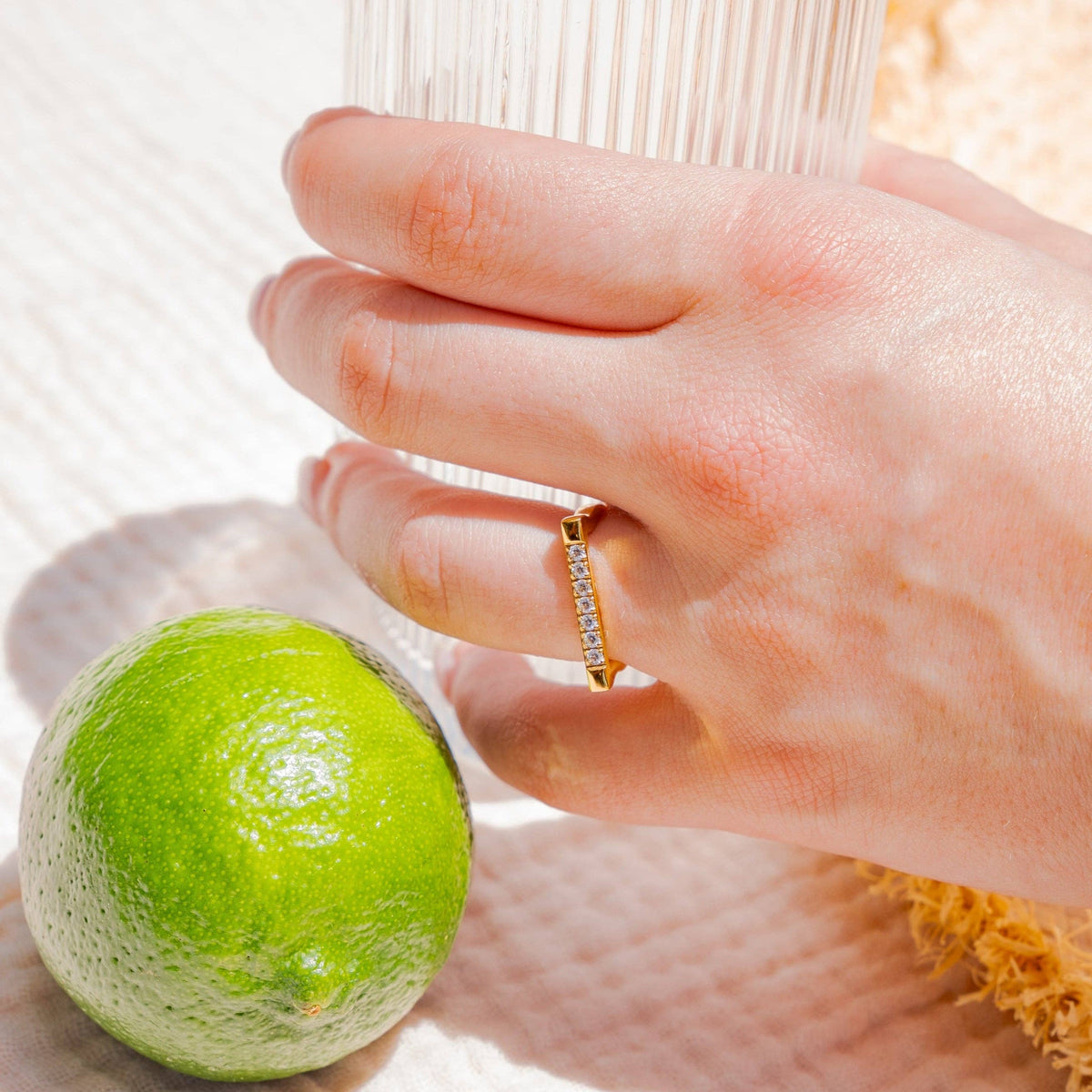 Waterproof Gold Tennis Bar Ring: 8