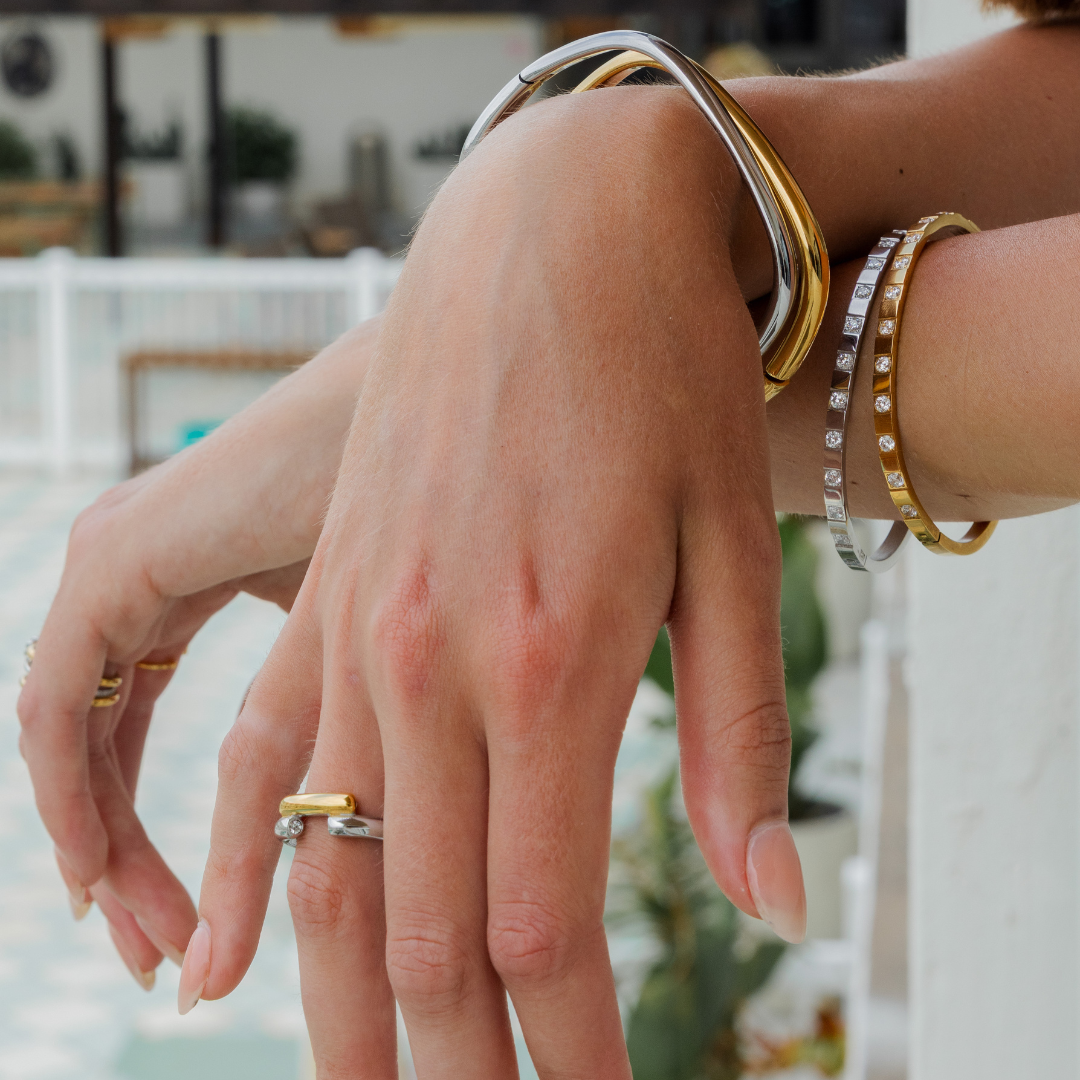 Waterproof Silver Square Cuff Bangle: Silver