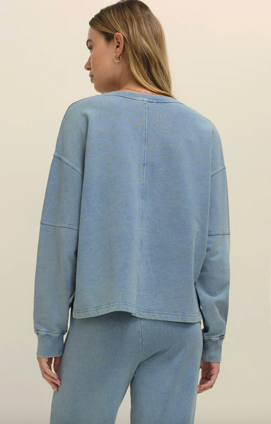 Delphine Knit Denim Sweatshirt | Ocean Air Indigo