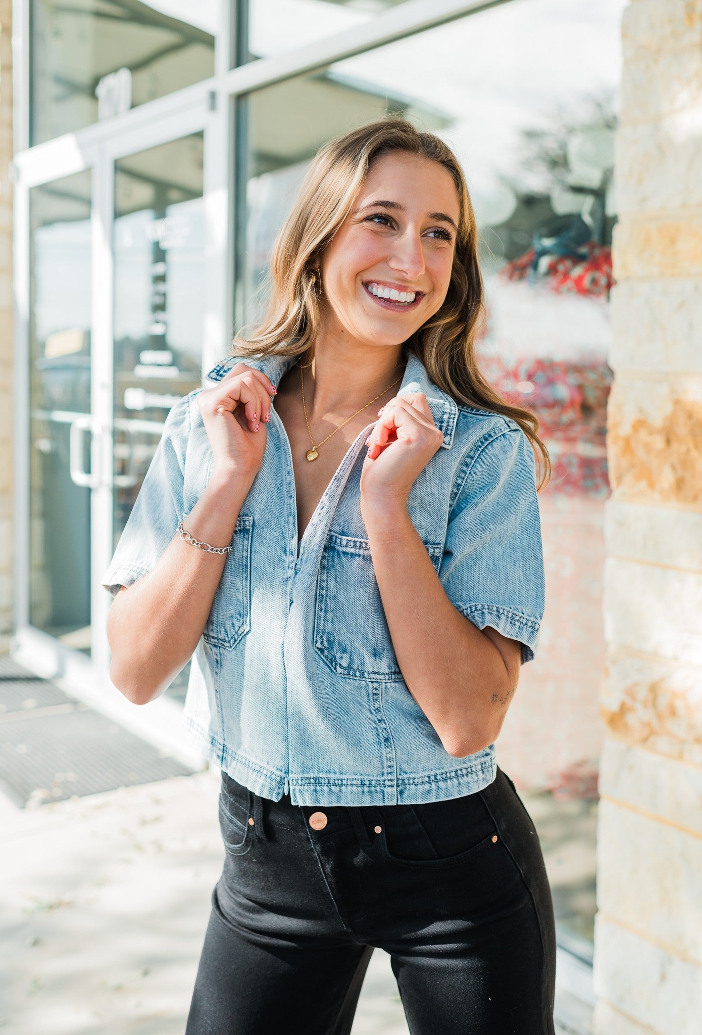Aspen Denim Top | Acid Light