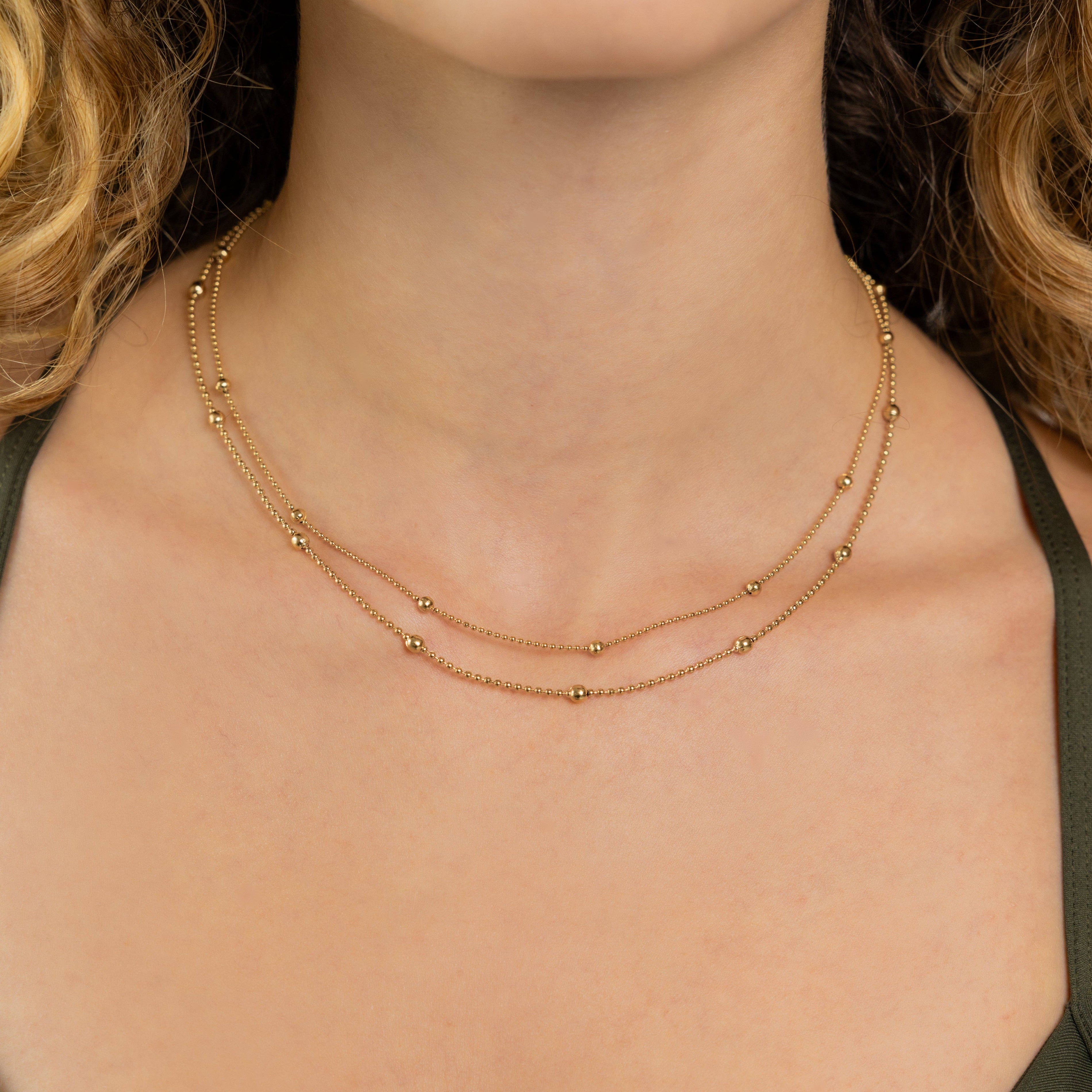 Waterproof Gold Double Satellite Necklace