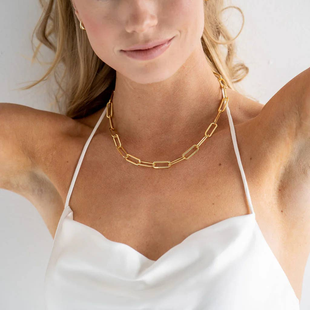 18K Gold Plated Necklace | Chunky Paperclip Chain