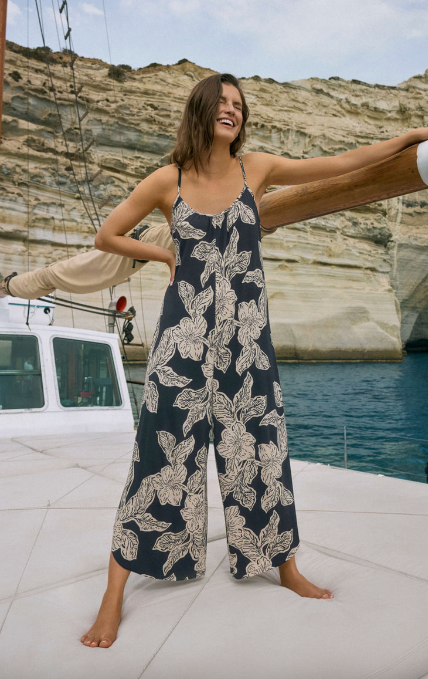 Flared Asha Floral Jumpsuit | Black Sand