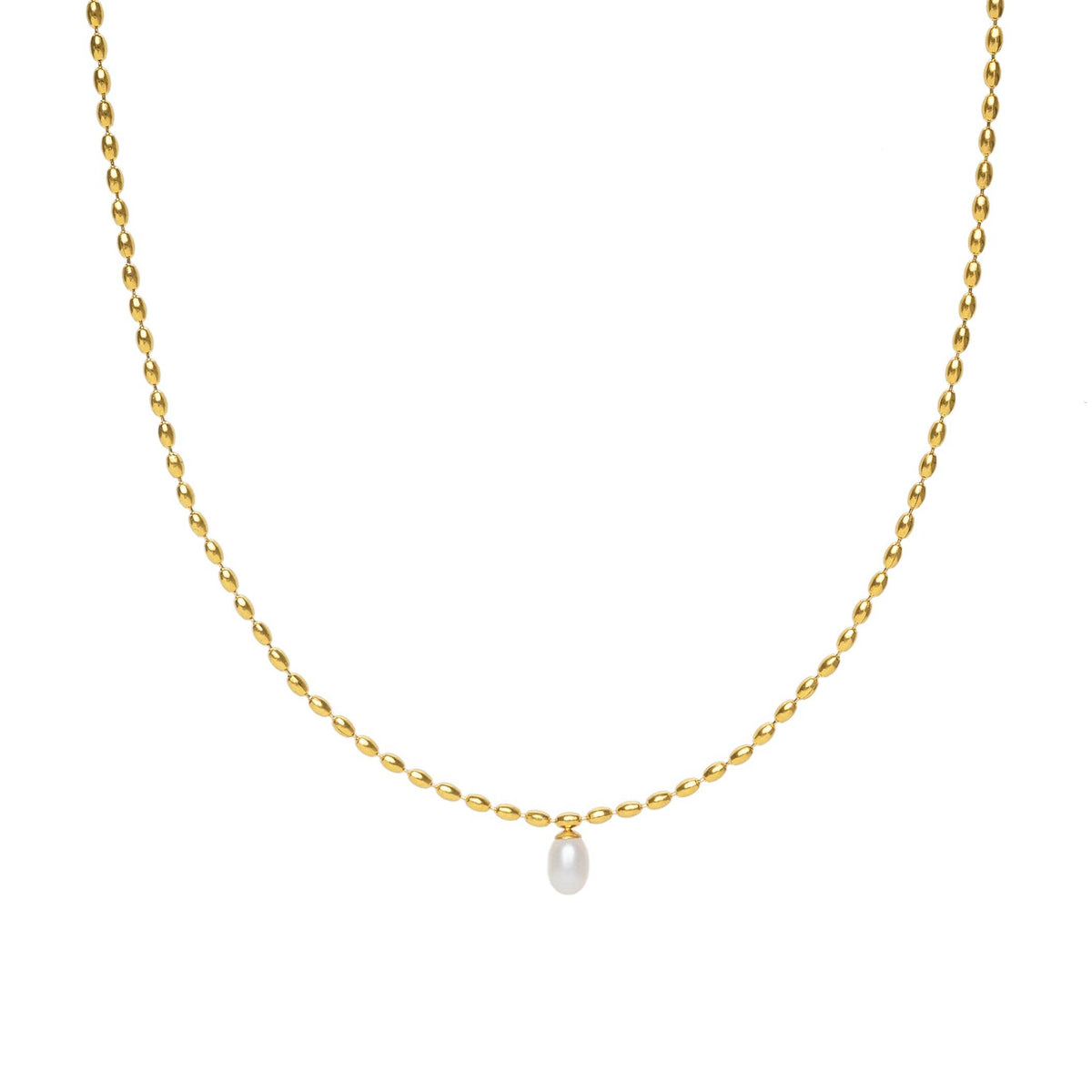 Waterproof Gold Scalloped Pearl Pendant Necklace