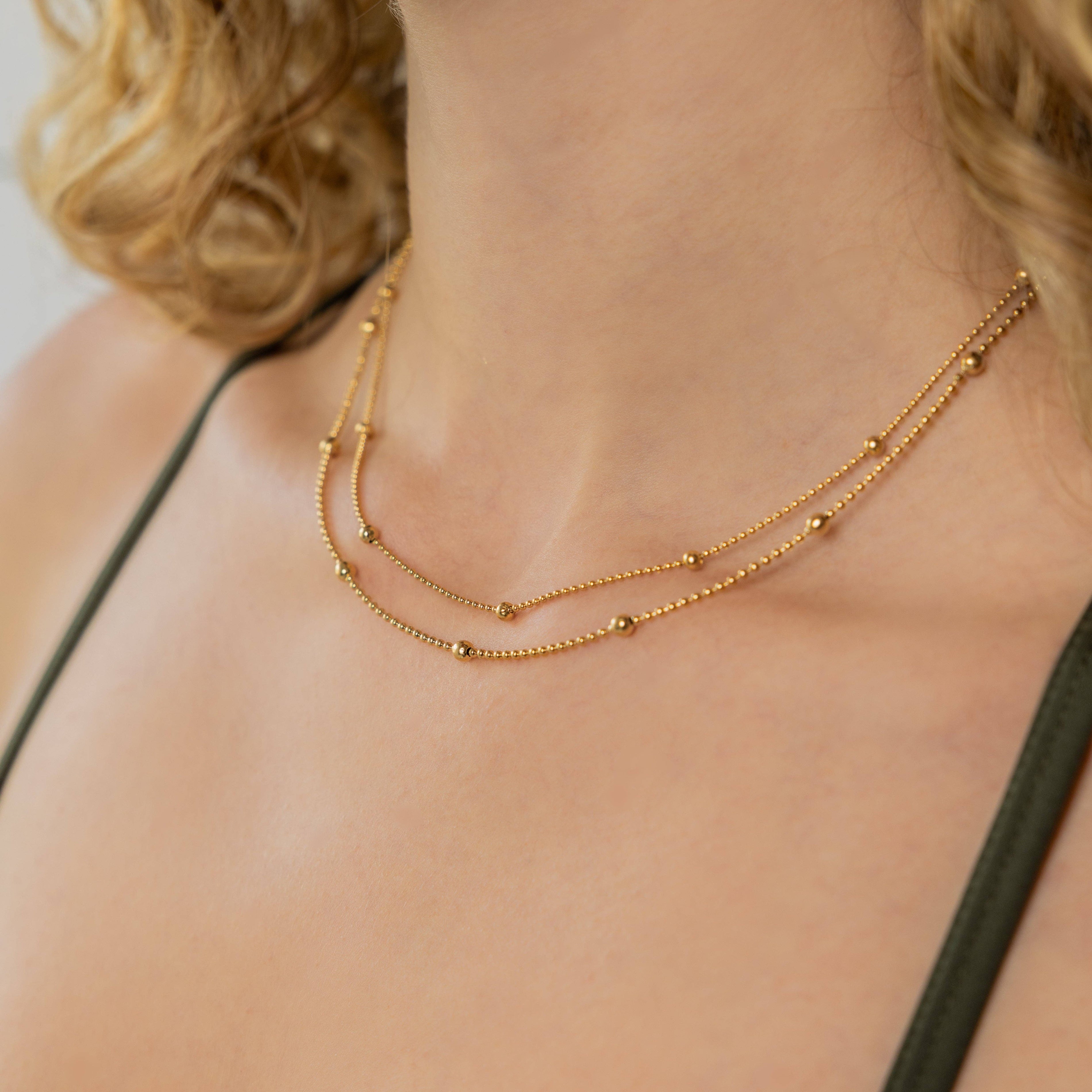 Waterproof Gold Double Satellite Necklace
