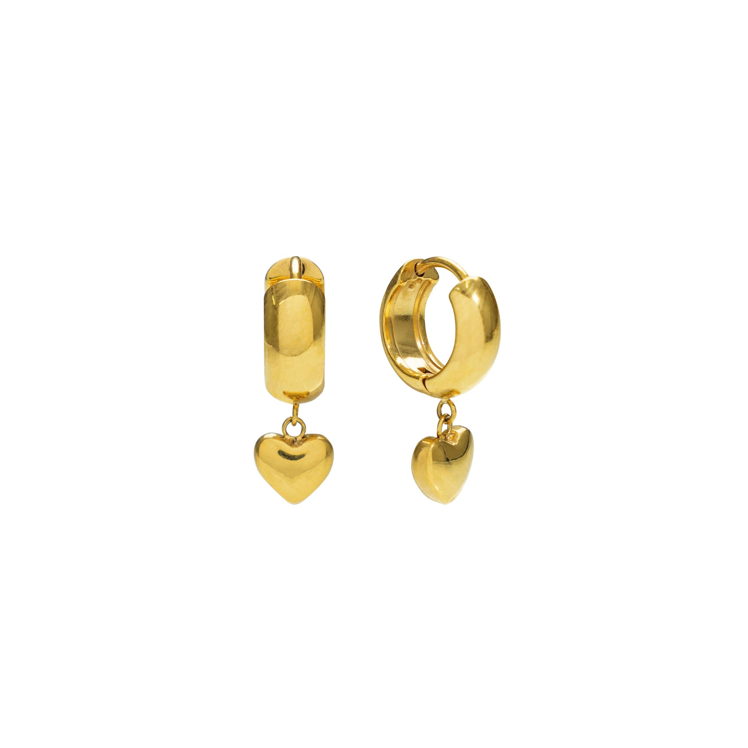 24K Gold Plated Earrings | Heart Drop Studs