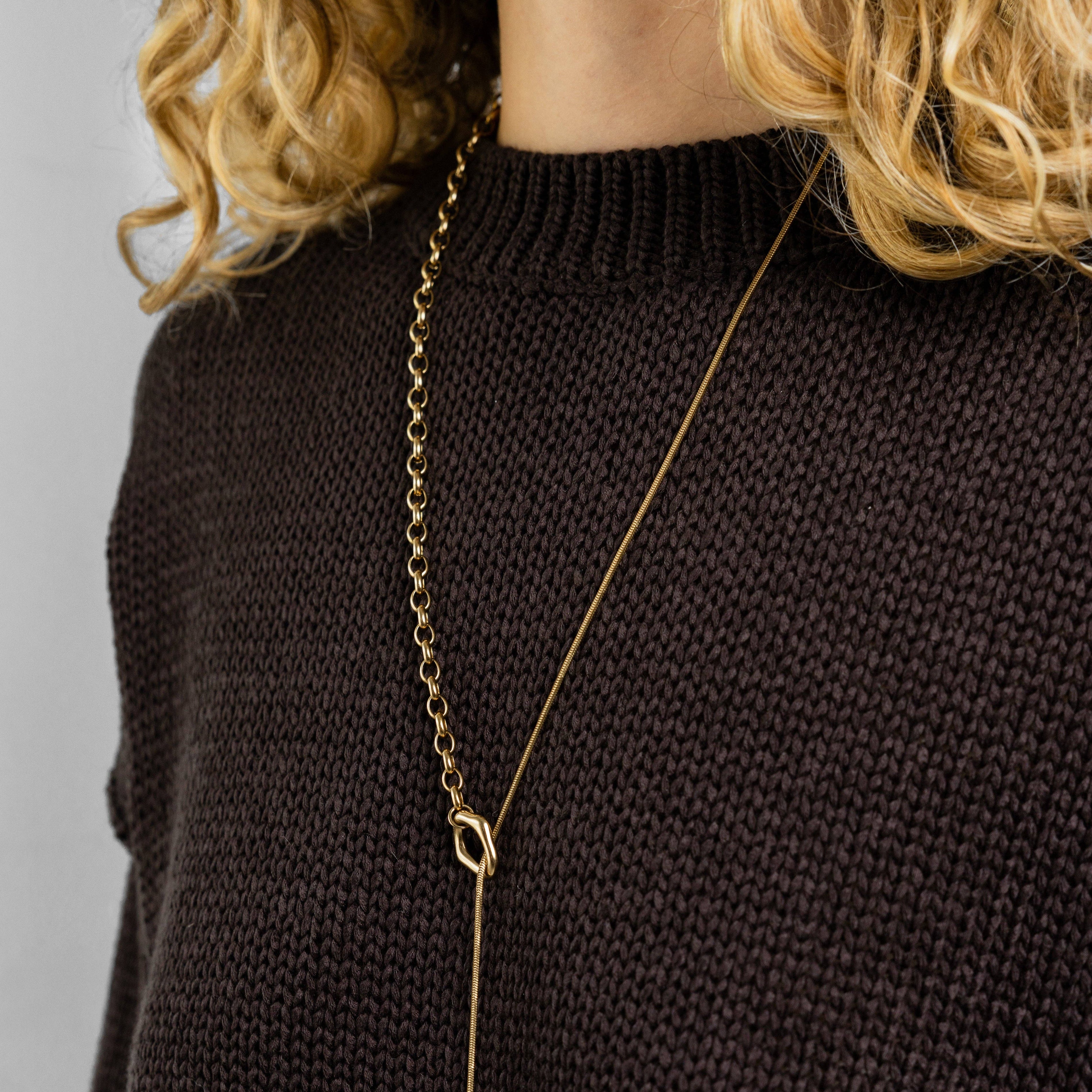 Waterproof Gold Double Oval Lariat Necklace