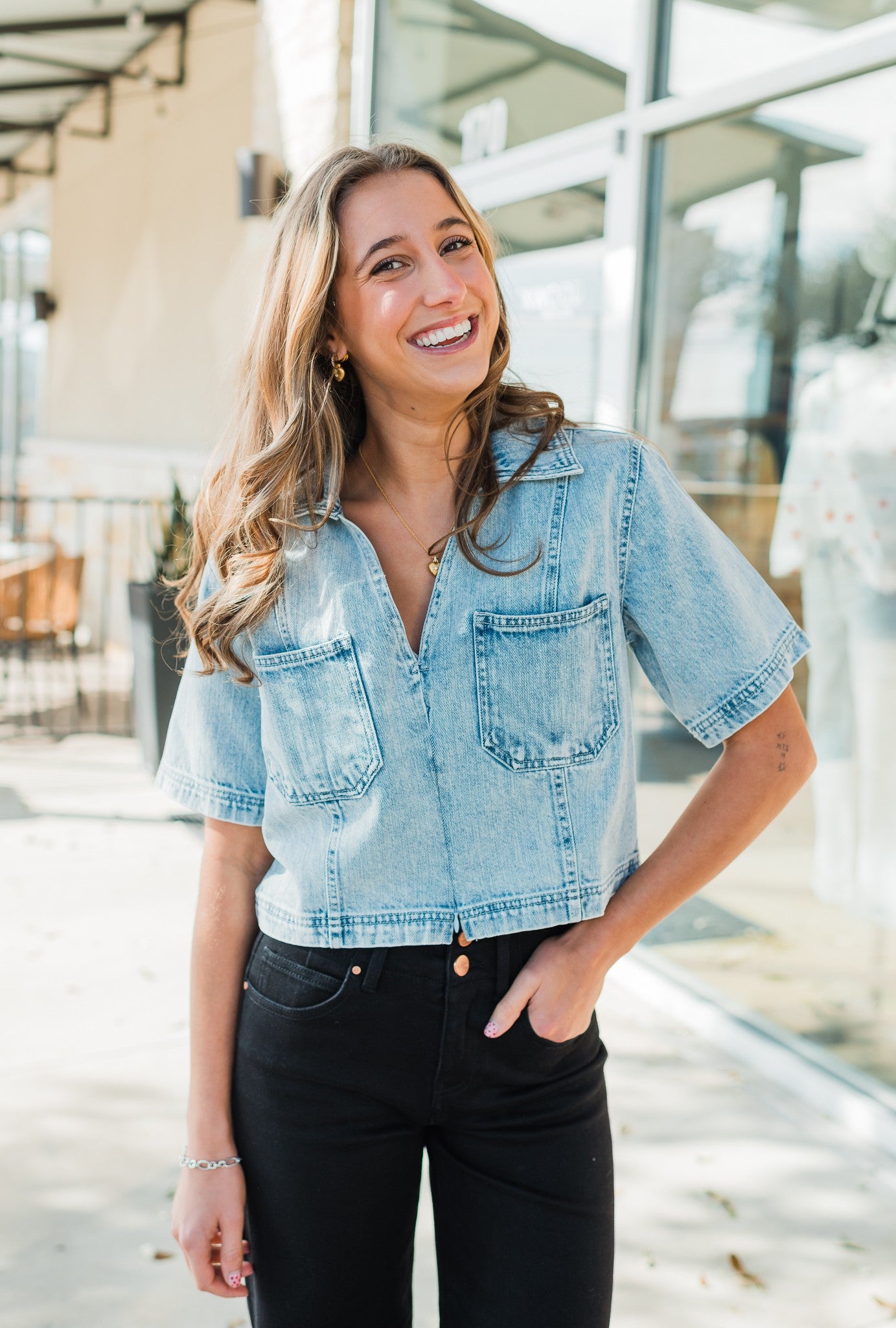 Aspen Denim Top | Acid Light
