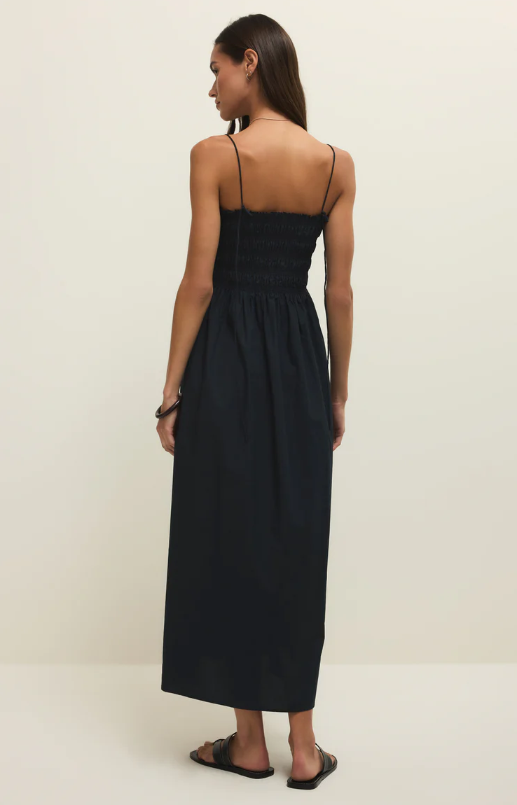 Cornelia Poplin Midi Dress | Black