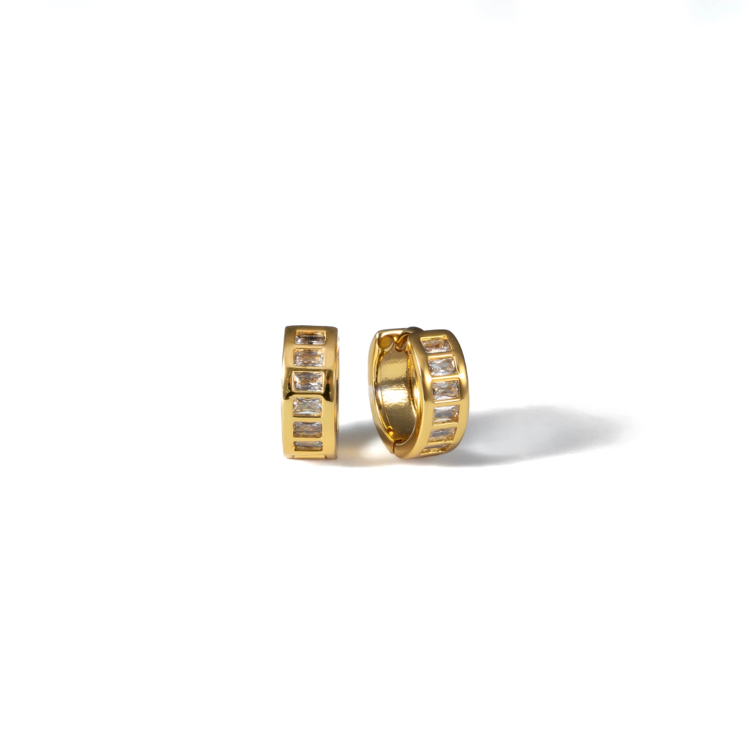 18K Gold Baguette Huggie Earrings